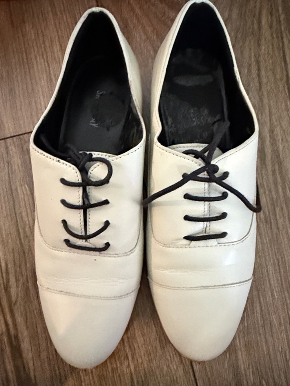 kate spade White and Black Lace-Up Flats